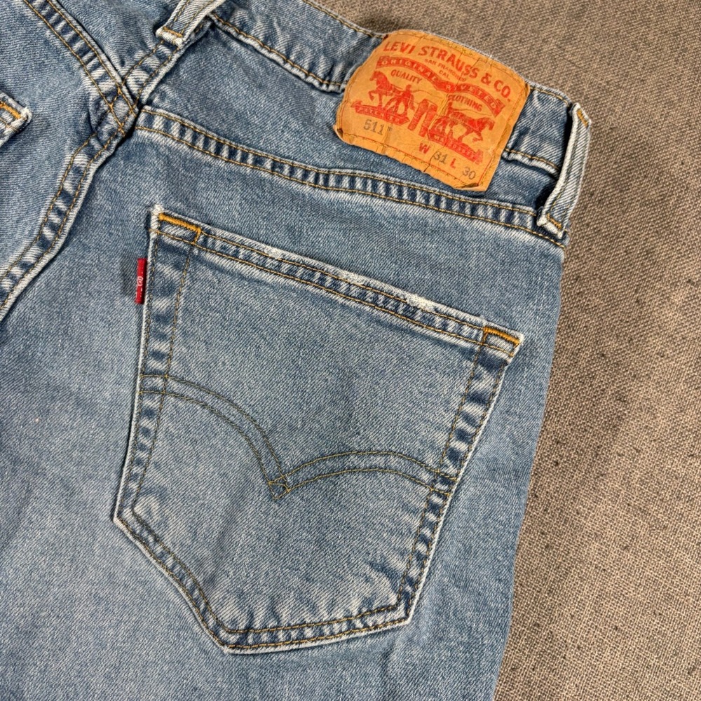 Levi's‎ 511 Slim Jeans Mens 31x30 Light Wash Blue Distressed Ripped Denim